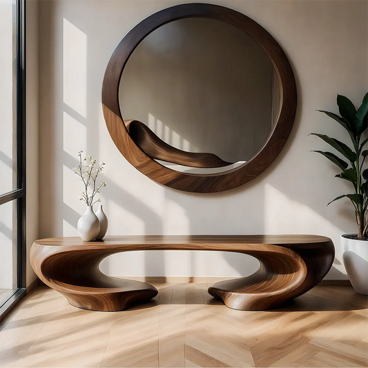 Sculptural Natural Solid Wood Bench – Modern Organic Art Furniture