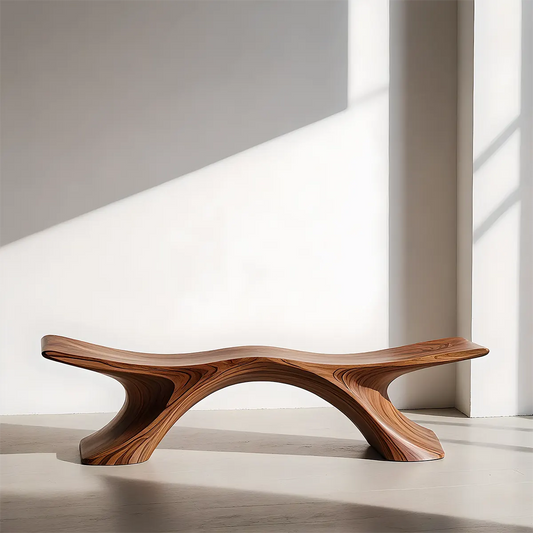 Sculptural Modern Natural Solid Wood Bench