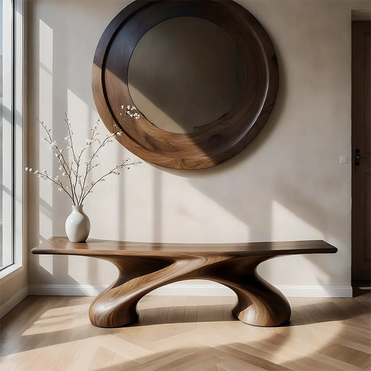 Sculptural Natural Solid Wood Bench – Modern Organic Art Furniture