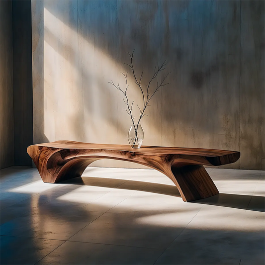Sculptural Natural Solid Wood Bench – Modern Organic Art Furniture