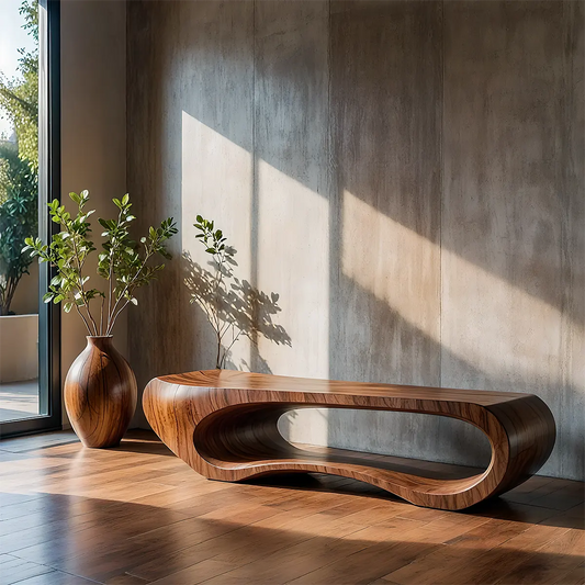Sculptural Natural Solid Wood Bench – Modern Organic Art Furniture