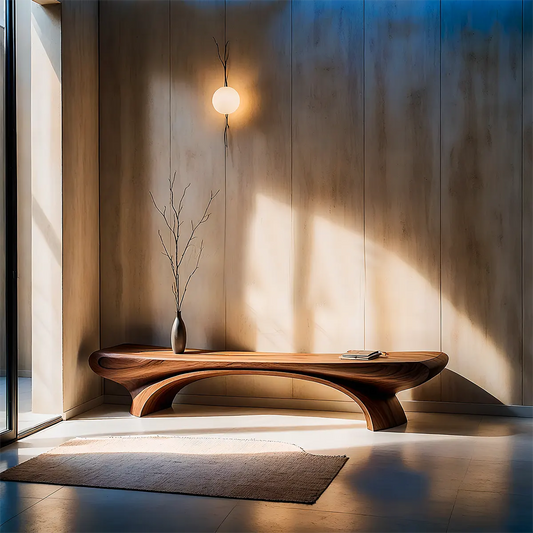 Organic Sculptural Bench in Natural Solid Wood