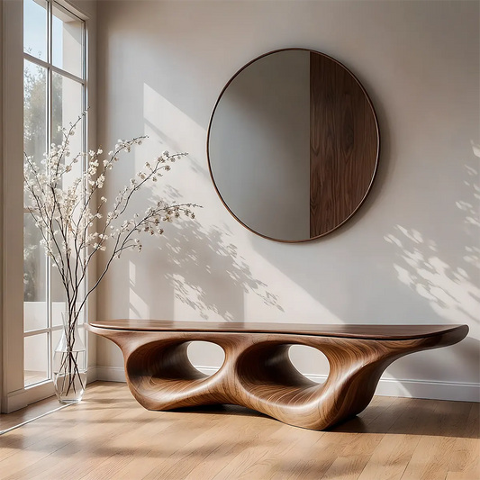 Sculptural Organic Modern Natural Solid Wood Bench