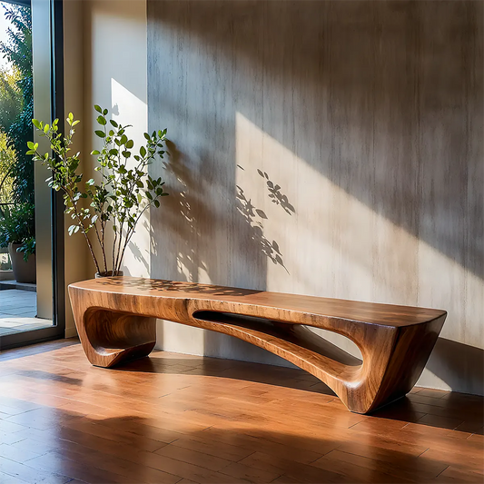Sculptural Natural Solid Wood Bench – Modern Organic Art Furniture