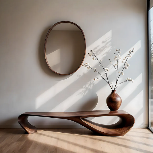 Sculptural Natural Solid Wood Bench – Modern Organic Art Furniture