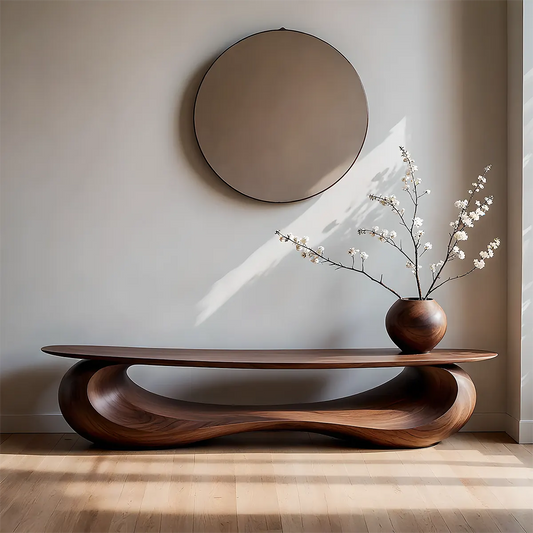 Sculptural Natural Solid Wood Bench – Modern Organic Design