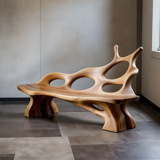 Organic Sculptural Natural Solid Wood Bench – Handcrafted Modern Art Furniture