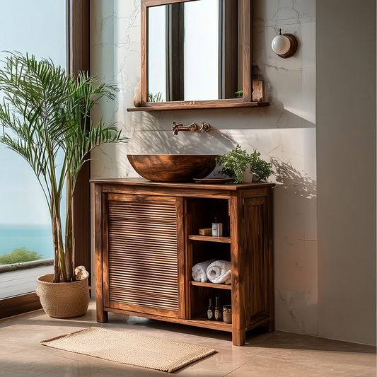 Modern Solid Wood Bathroom Vanity – Natural Wood Finish